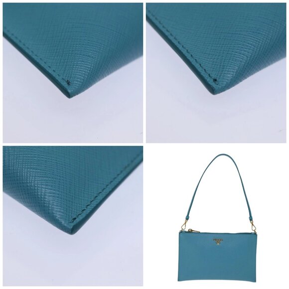 PRADA Accessory Pouch Safiano leather Blue Auth - Picture 10 of 15